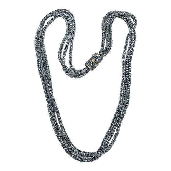3-Strand Silver Carved Metal Magnetic Lock Necklace - Picture 1 of 4